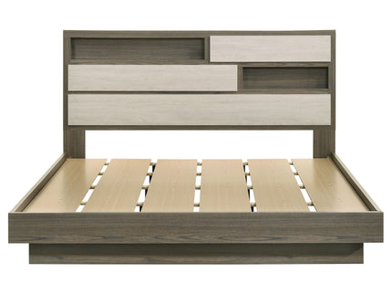 Eastern King Bed Bookcase Headboard With Hidden Storage - Oak