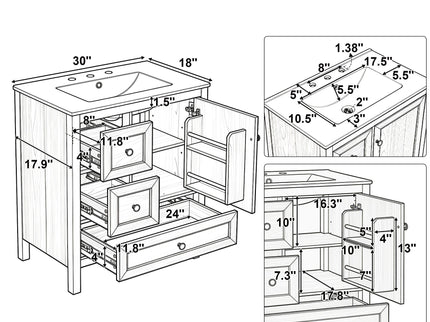 Modern Bathroom Vanity With Sink, Soft Close Drawers & Door, Storage Rack