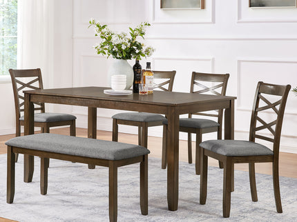 Elegant 6 Piece Dining Table Set With 4 Chairs And Bench