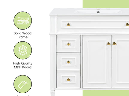 Bathroom Vanity With Sink, 3 Drawers & 2 Soft-Close Doors