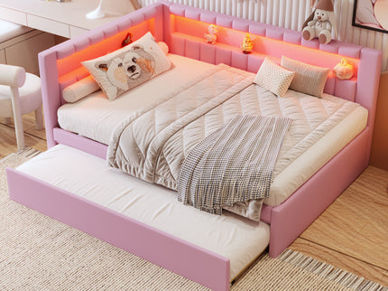Upholstered Platform Bed With USB Ports And LED Belt