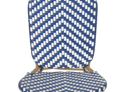 Outdoor Rattan And Aluminum French Armless Bistro Chairs Set - Navy Blue