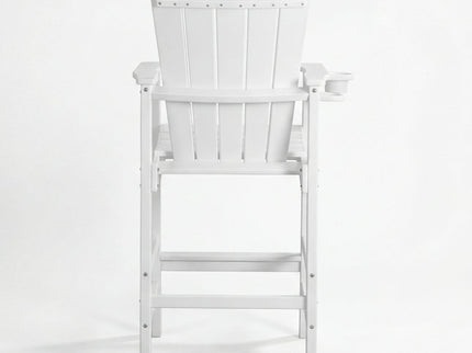 Outdoor Bar Height Adirondack Patio Chair With Cup Holder And Armrests All Weather UV Resistant - White