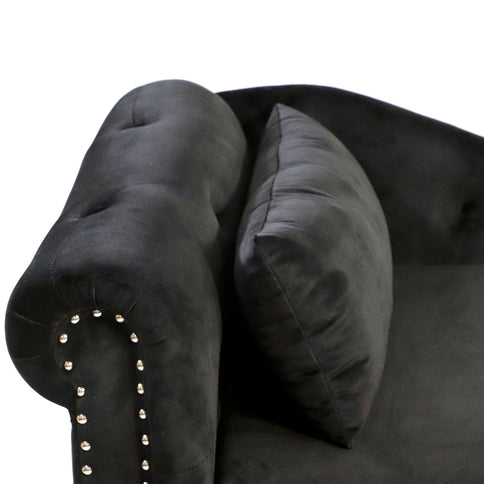 Chaise Lounge Indoor, Lounge Chair For Bedroom With Storage & Pillow, Modern Upholstered Rolled Arm Chase Lounge For Sleeping With Nailhead Trim For Living Room Bedroom Office