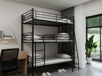 Twin Size Metal Triple Bunk Bed For Bedroom And Dormitory, Convertible Into 3 Separate Beds - Black