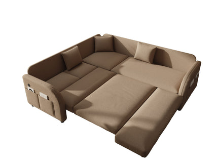L-Shaped Couch With Pull-Out Bed, Oversize Convertible Sleeper Sofa With Side Pocket & USB Port