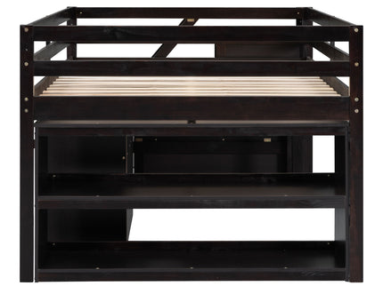 Loft Bed With Retractable Writing Desk And 3 Drawers With Storage Stairs And Shelves