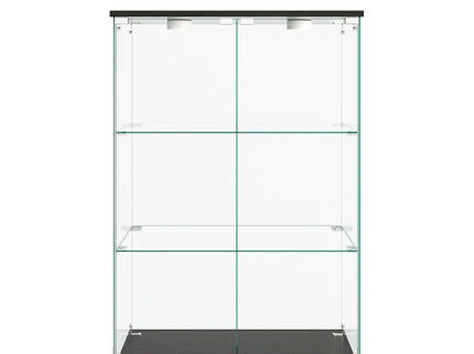 Modern Display Cabinet With LED Lights, Transparent Tempered Glass 2 Door Storage Case With 3 Shelves