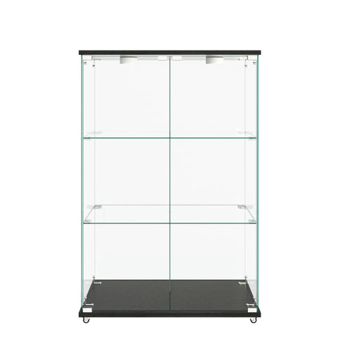Modern Display Cabinet With LED Lights, Transparent Tempered Glass 2 Door Storage Case With 3 Shelves