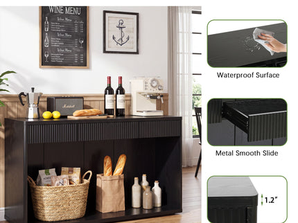 Fluted Console Table With 3 Drawers, Long Sofa Table Behind Couch For Living Room - Black