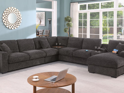 Celine - Corner Sectional Sofa With Right Facing Chaise, Cupholders, And Charging Ports - Gray