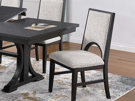7 Piece Set, Trestle Dining Table And 6 Side Chairs With Cutout Back - Black / Charcoal / White
