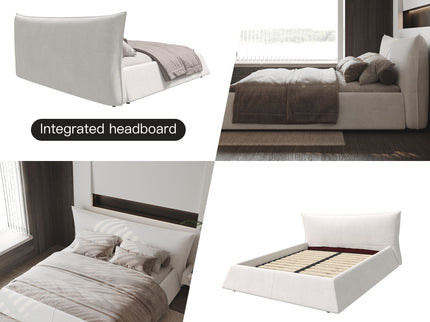 King Size Platform Bed With Special-Shaped Headboard - Cream