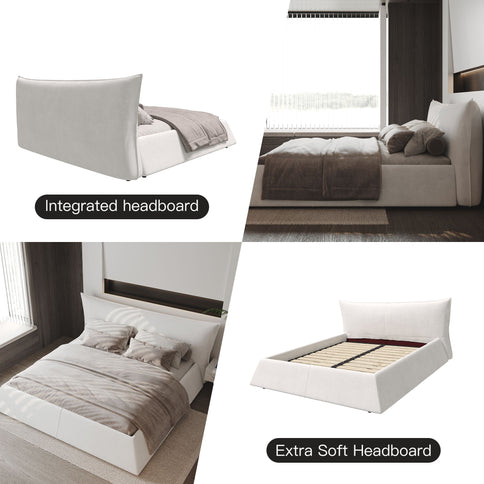 Upholstered Platform Bed With Special Shaped Headboard