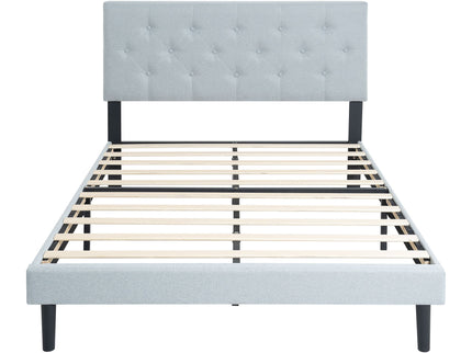 Modern Upholstered Platform Bed Frame With Button Tufted Fabric Headboard