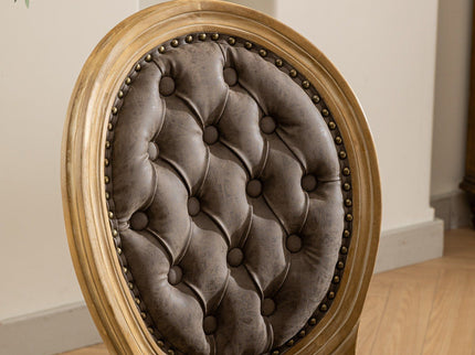 French Style Solid Wood Frame Antique Painting, Hand-Pulled Buckle Decoration Artificial Dining Chair With Nailhead Trim, Wood Legs