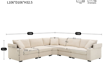 Convertible L Shaped Sectional Corner Couch With Armrest Storage Cup Holders USB Charger, Irregular Corner Oversized Comfy Modular Sofa