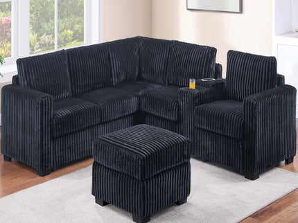 Contemporary L-Shaped Sectional Set With USB Console & Ottoman