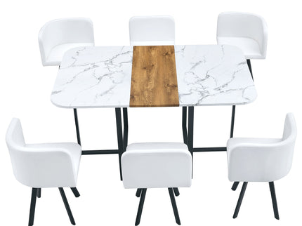 Modern Minimalist Marble Pattern Joinery Dining Table With Dining Chairs
