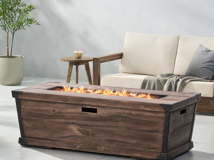 Outdoor Patio Rectangle Gas Burning Fire Pit 50, 000 Btu, Wood Pattern - Brown