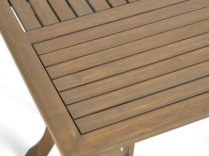 Transitional Acacia Wood Dining Table With Slat Panel Top - Gray