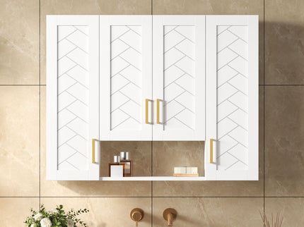 Wall Mounted Medicine Cabinet With 5 Adjustable Shelves, Exquisite Carving - White
