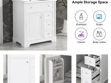 Bathroom Vanity With Sink Top, Cabinet With Door And 2 Drawers - White