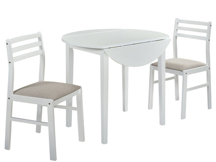 Cliff - 3 Piece Round Drop Leaf Dining Table Set With Ladderback Chairs - White