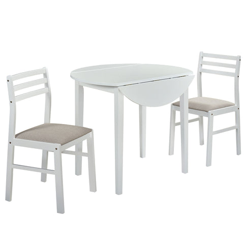 Cliff - 3 Piece Round Drop Leaf Dining Table Set With Ladderback Chairs - White