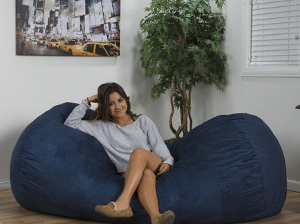 Marlin - 6.5 Foot Cylindrical Bean Bag With Removable Suede Cover - Midnight Blue