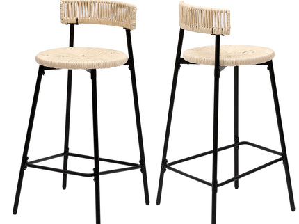 Boho Style Handwoven Paper Rope Counter Stools (Set of 2)