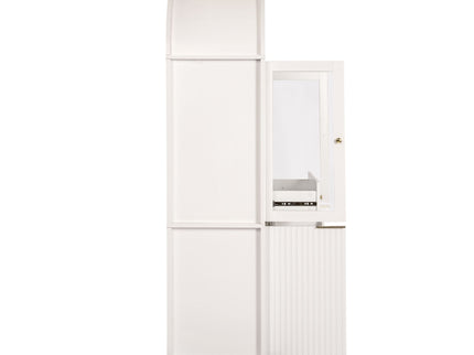 Fluted Tall Arched Pantry Cabinet With Adjustable Shelves, Glass Door & Hidden Drawer For Kitchen
