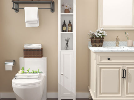 Slim Tall Bathroom Storage Cabinet With Adjustable Shelves, Anti Tip Freestanding Cabinet - White