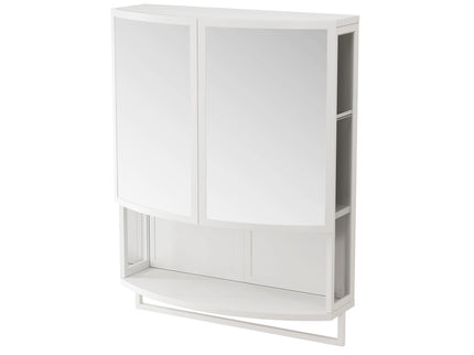 Arched Glass Double Door Wardrobe With Shatterproof Mirror, Open Shelf & Towel Rack