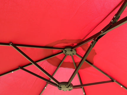 Double- Sided Outdoor Market Umbrella With Lights And Base