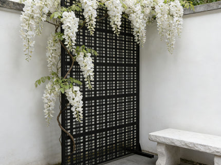 Outdoor And Indoor Divider With Freestanding Decorative Privacy Screen - Black