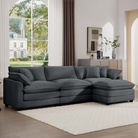 Modular Oversized Cushion Sofa With Ottoman, Low Back, Deep Seating Sofa Set
