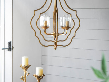 4 Light Metal Chandelier, Hanging Light Fixture With Adjustable Chain For Kitchen, Bulb Not Included - Gold