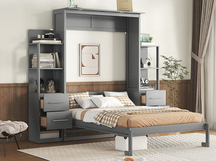 Murphy Wall Bed With LED Lights, Shelves And Drawers
