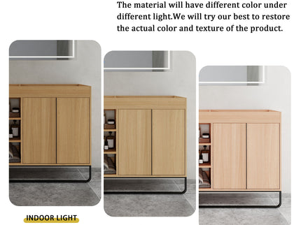 58" Freestanding Bathroom Cabinet With 4 Soft Close Doors & 3 Open Racks (Vanity Only, No Sink) - Oak