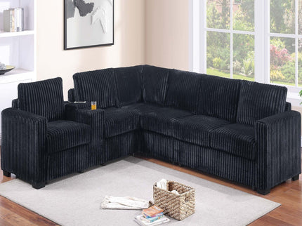 Modern Style L-Shape Sectional Set, USB Ports, Cup Holder