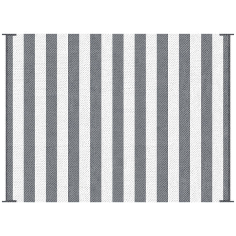 Outsunny - Reversible Outdoor Rug, 9' x 12' Waterproof Plastic Straw Floor Mat, Portable Rv Camping Carpet With Carry Bag, Large Floor Mat For Backyard, Deck, Picnic, Beach - Gray & White Striped