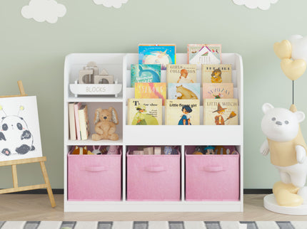Bookcase And Bookshelf With 3 Collapsible Drawers, Multifunctional Display Stand