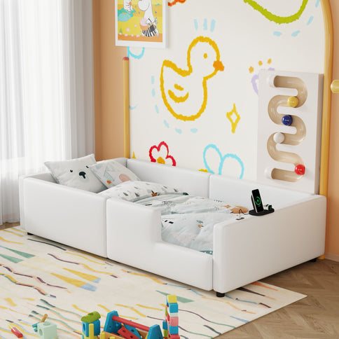Platform Bed With Guardrail And Charging Station