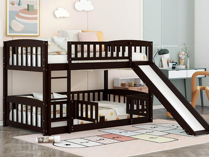 Low Bunk Bed With Slide, Fence And Ladder