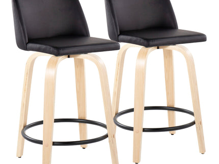 Toriano - Contemporary, Fixed Height Counter Stool With Swivel And Round Footrest (Set of 2)