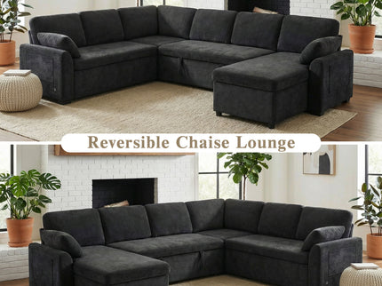 Convertible U-Shaped Sectional Sofa Bed With Reversible Chaise