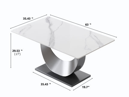 63" Modern Artificial Stone Crescent-Shaped Metal Legs, Can Accommodate 6-8 People - White / Black