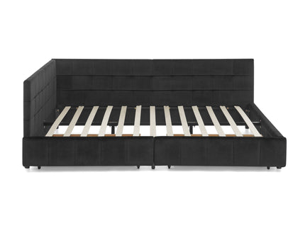 Mid-Century Storage Upholstered Tufted Bed Frame With Backrest And Armrests