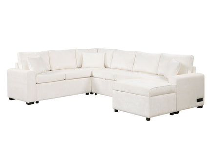 Sectional Sofa Pull-Out Sofa Bed Sleeper With A Storage Ottoman, Three Pillows And Charging Devices For Living Room